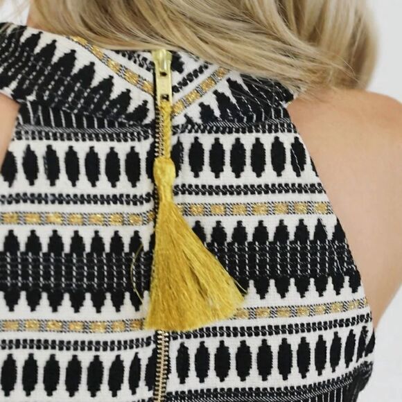 Judith March Jacquard High Neck Shift Dress in Black / Gold Sz Small - Picture 2 of 12